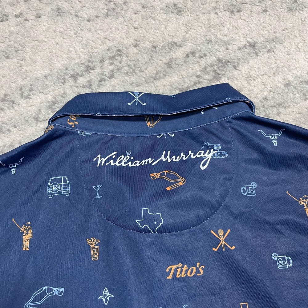 William Murray Golf x Tito's Vodka Mens Navy Blue Texas Print Polo Shirt Small - Picture 5 of 7